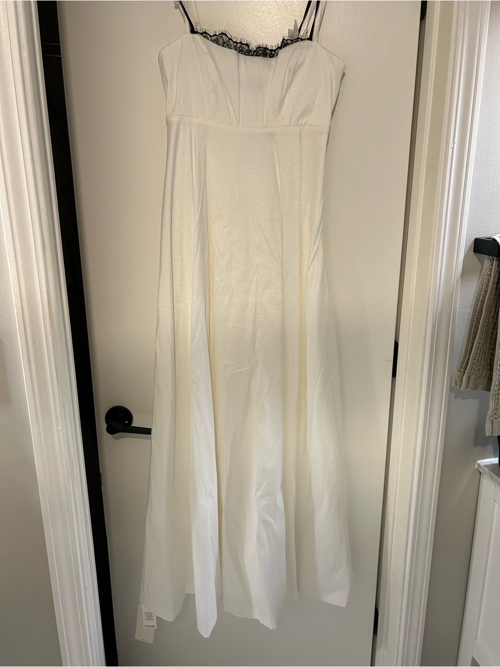 Abercrombie & Fitch Cream Maxi Slip Dress with Black Lace Trim